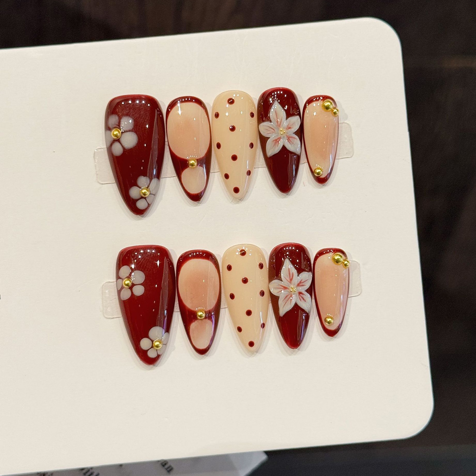 3D Printing Nails - 10pcs Handmade Wine Red French Press