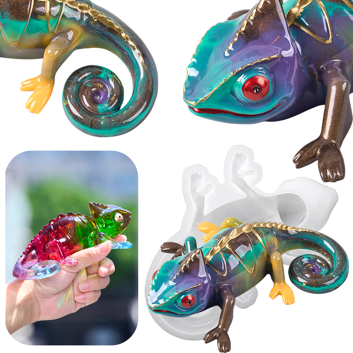 17cm 3D Chameleon Lizard Silic - 3D Printing Epoxy Resin avaliação e preço