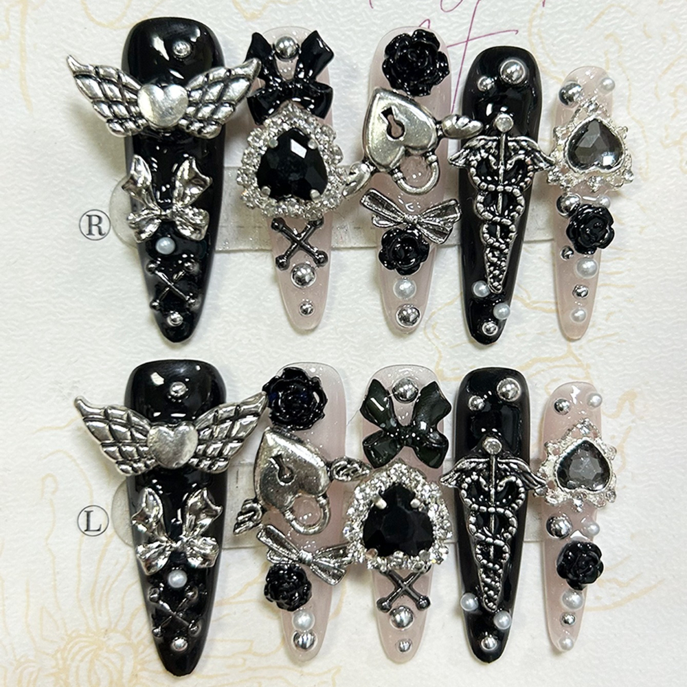 10PCS Jirai Y2K Black Pink Lon - 3D Printing Nails avaliação e preço