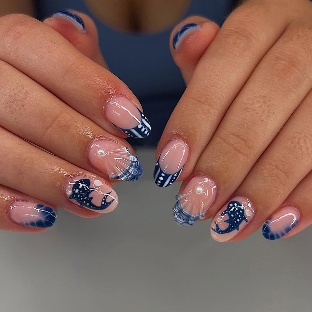 24pcs Almond 3d gel nails Whal - 3D Printing Nails avaliação e preço