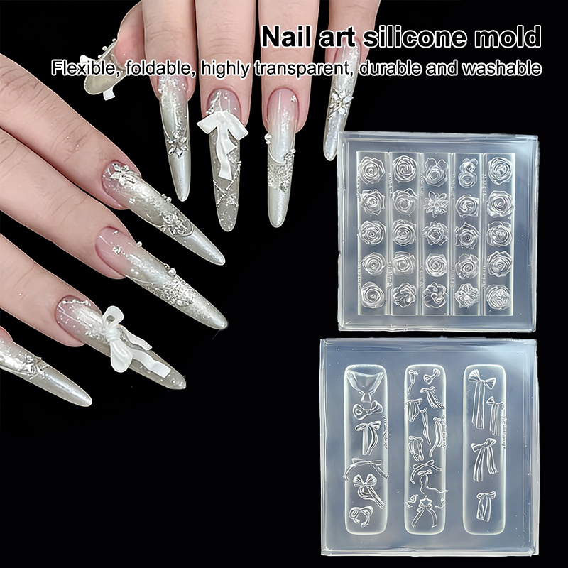 1Pcs 3D Silicone Nail Mold Bow - 3D Printing Nails avaliação e preço
