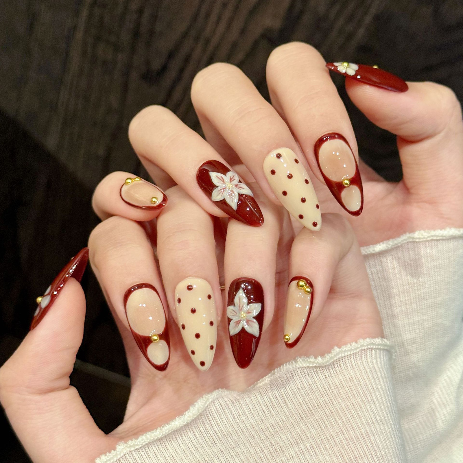 10pcs Handmade Wine Red French - 3D Printing Nails avaliação e preço