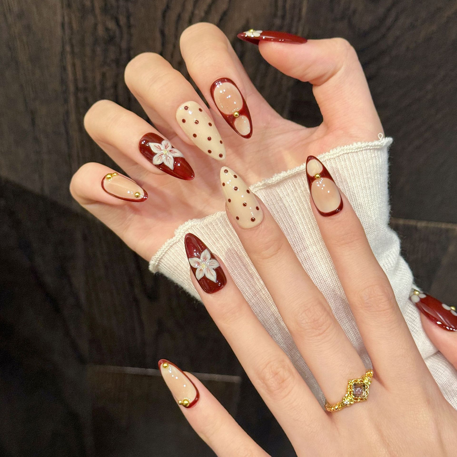 10pcs Handmade Wine Red French - 3D Printing Nails avaliação e preço